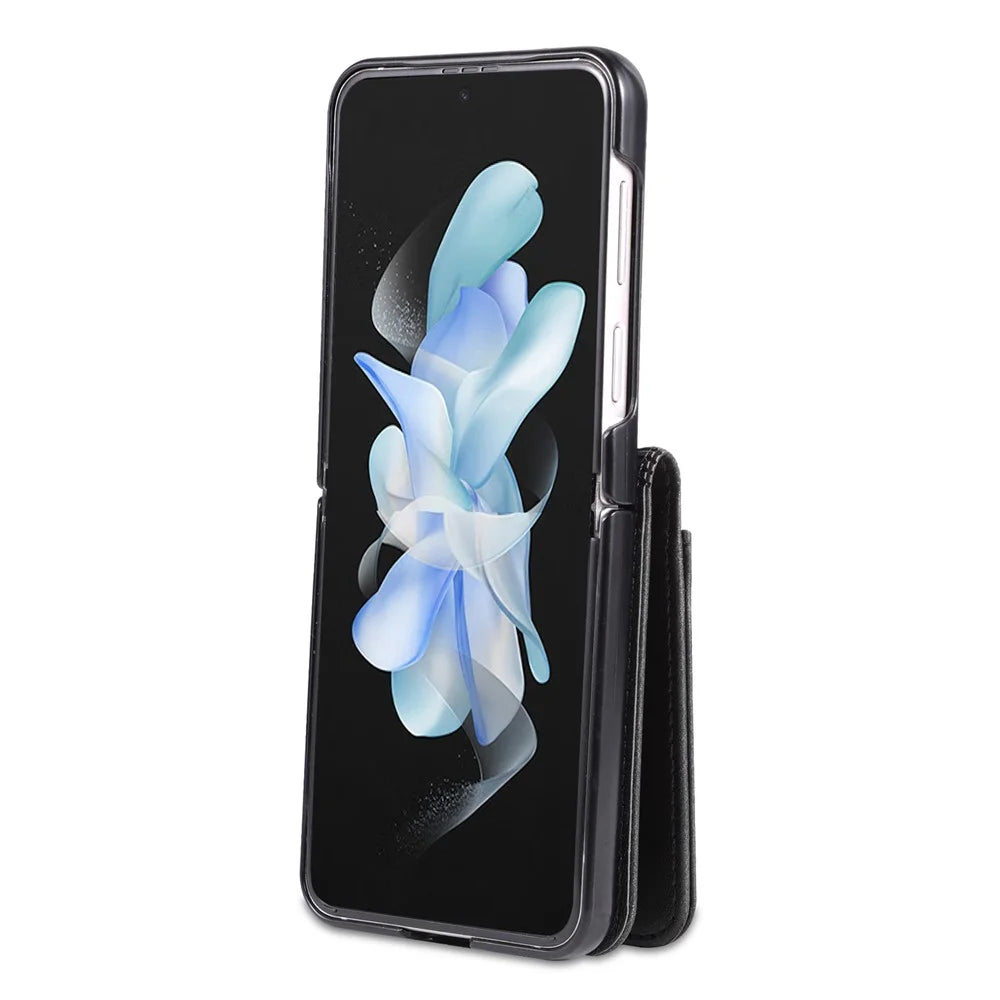 AZNS For Samsung Galaxy Z Flip4 5G Case PU Leather Card Holder Phone Cover - Black - 3