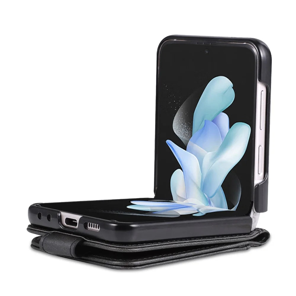 AZNS For Samsung Galaxy Z Flip4 5G Case PU Leather Card Holder Phone Cover - Black - 4