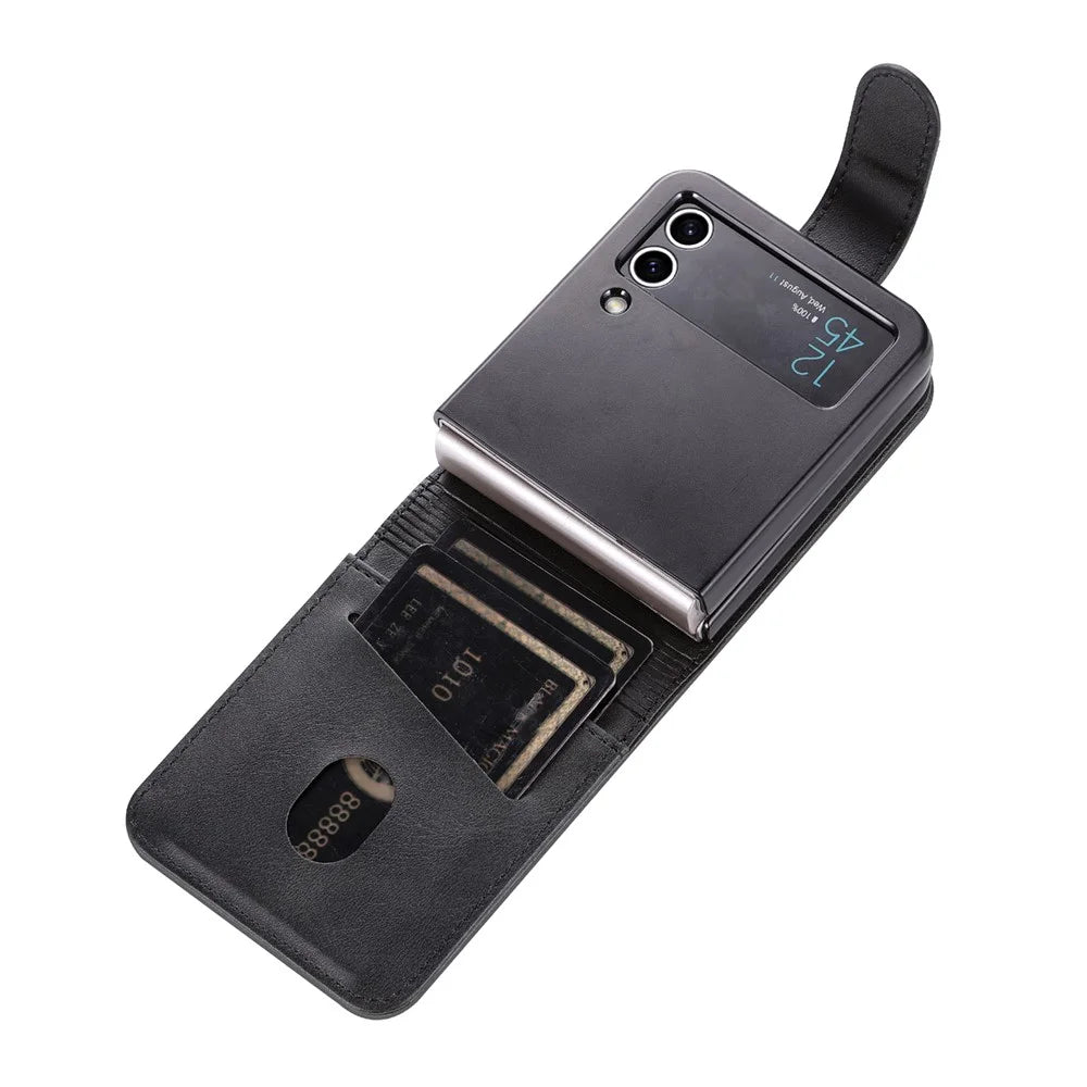 AZNS For Samsung Galaxy Z Flip4 5G Case PU Leather Card Holder Phone Cover - Black - 7