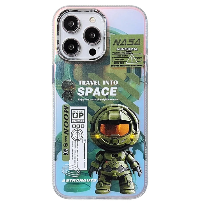 PC + TPU Cover For iPhone 15 Pro Max Case Shell Fluorescence Laser Astronaut Pattern - SPACE - 1