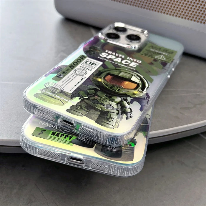 PC + TPU Cover For iPhone 15 Pro Max Case Shell Fluorescence Laser Astronaut Pattern - SPACE - 3