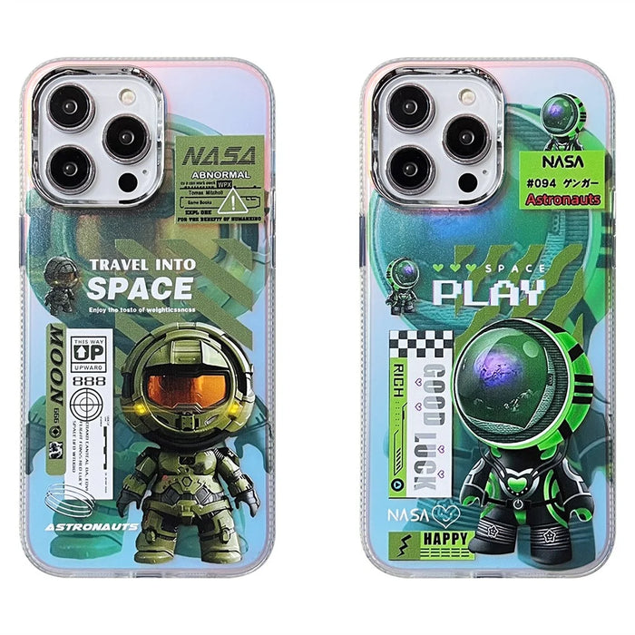 PC + TPU Cover For iPhone 15 Pro Max Case Shell Fluorescence Laser Astronaut Pattern - SPACE - 5