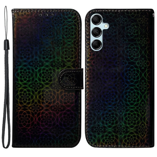 For Samsung Galaxy M34 5G / F34 5G Dazzling Flower Pattern PU Leather Wallet Stand Cover Phone Case - Black - 1