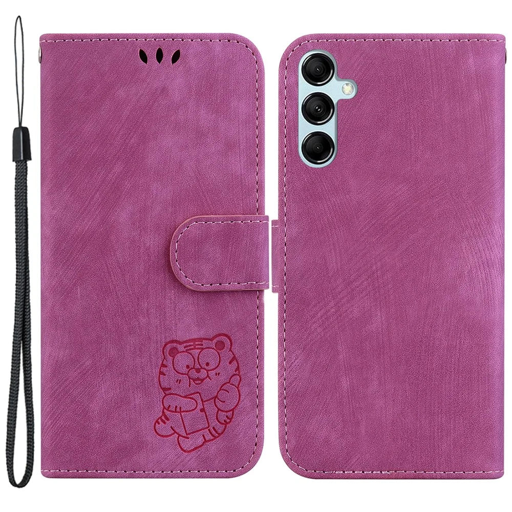 For Samsung Galaxy M34 5G / F34 5G Wallet Stand Leather Case Cute Tiger Imprint Phone Cover - Rose - 1
