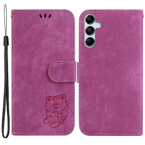 For Samsung Galaxy M34 5G / F34 5G Wallet Stand Leather Case Cute Tiger Imprint Phone Cover - Rose - 1