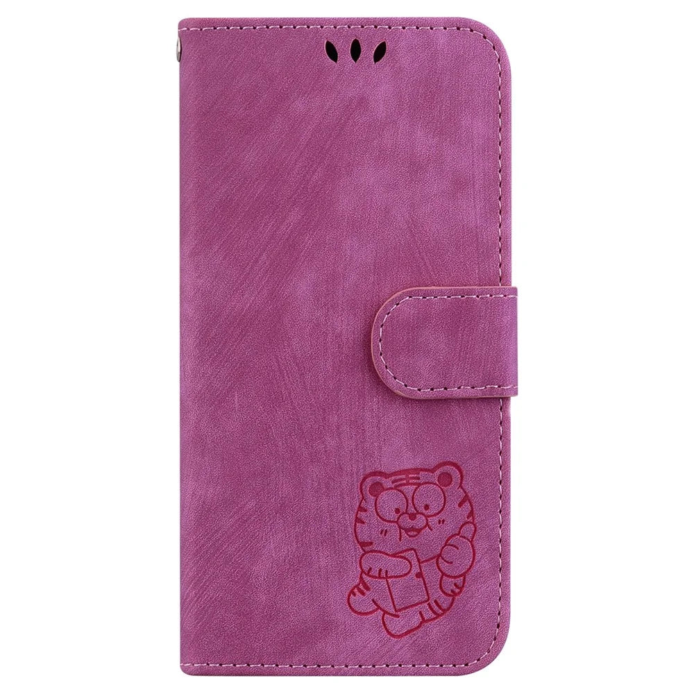 For Samsung Galaxy M34 5G / F34 5G Wallet Stand Leather Case Cute Tiger Imprint Phone Cover - Rose - 7