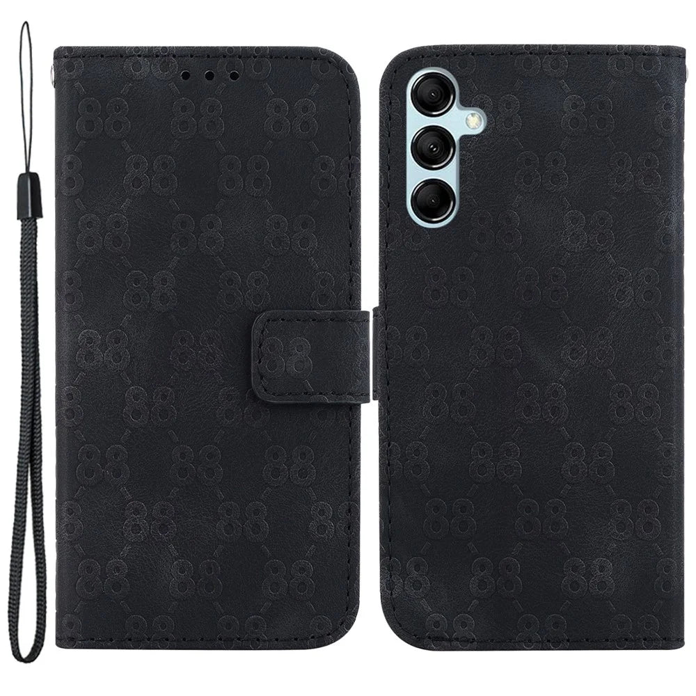 For Samsung Galaxy M34 5G / F34 5G Double 8-Shape Imprint Phone Cover Leather Wallet Stand Case - Black - 1