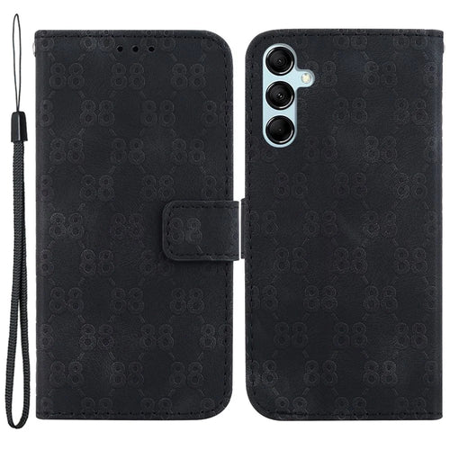 For Samsung Galaxy M34 5G / F34 5G Double 8-Shape Imprint Phone Cover Leather Wallet Stand Case - Black - 1