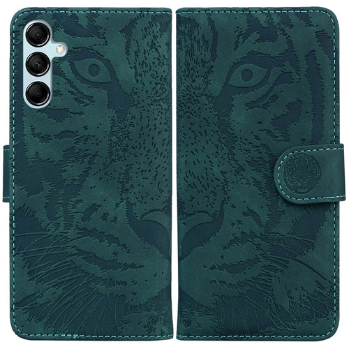For Samsung Galaxy M34 5G / F34 5G Imprinted Tiger Wallet Cover Slim-Fit PU Leather Stand Phone Case - Green - 1