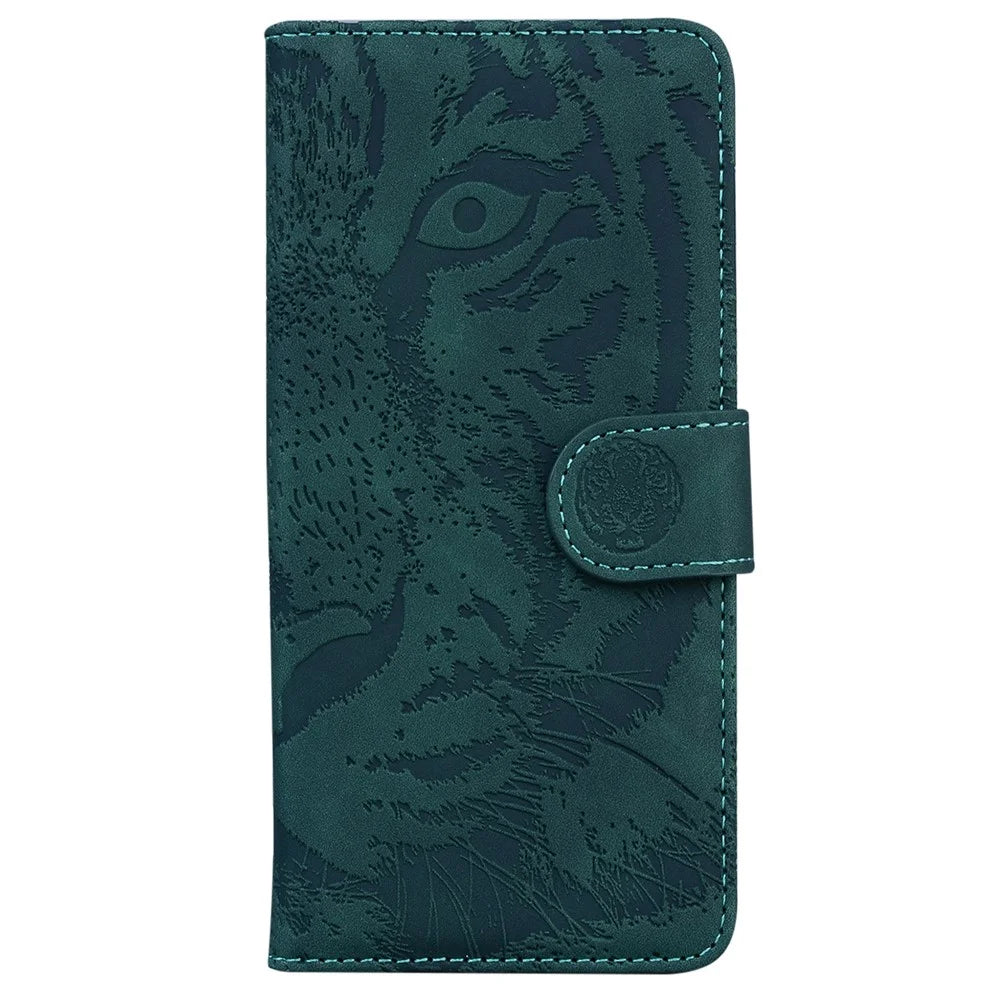 For Samsung Galaxy M34 5G / F34 5G Imprinted Tiger Wallet Cover Slim-Fit PU Leather Stand Phone Case - Green - 6