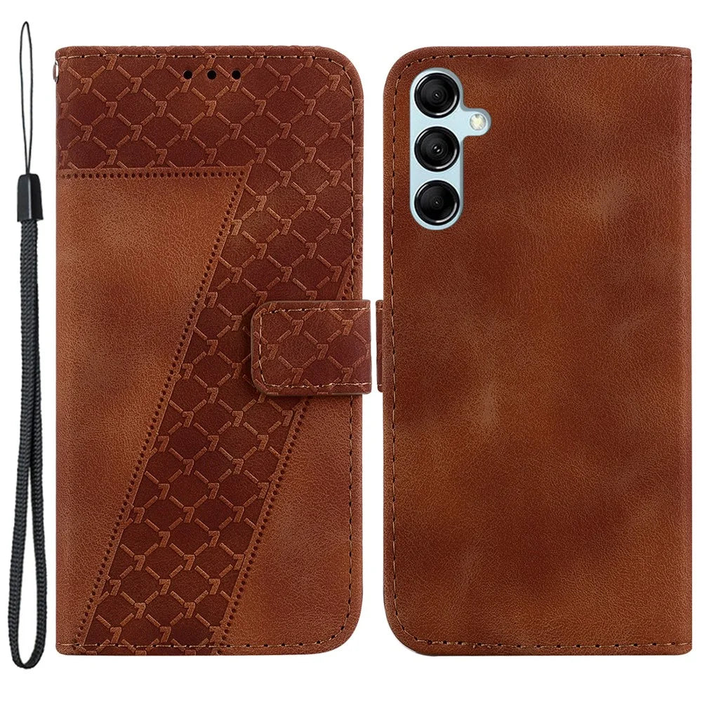 For Samsung Galaxy M34 5G / F34 5G Phone Leather Case 7-Shape Imprinted Wallet Stand Cover - Brown - 1
