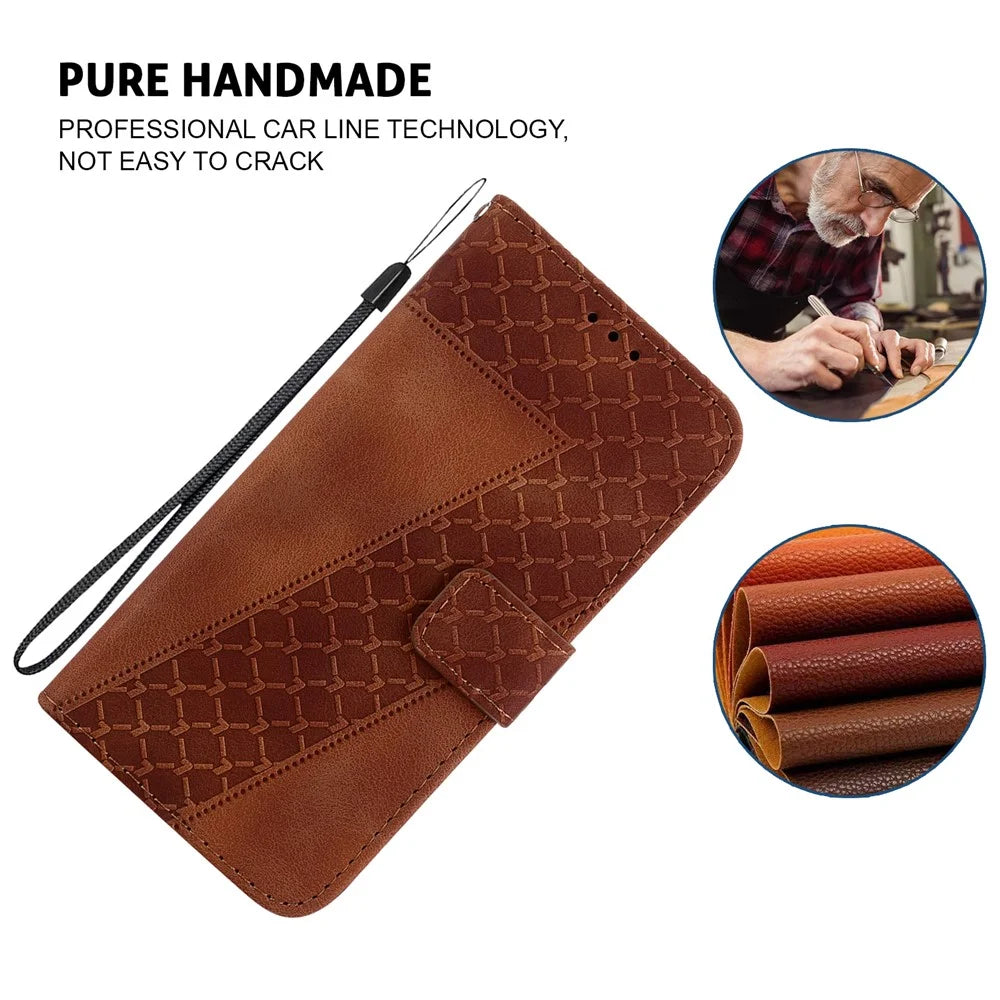 For Samsung Galaxy M34 5G / F34 5G Phone Leather Case 7-Shape Imprinted Wallet Stand Cover - Brown - 5