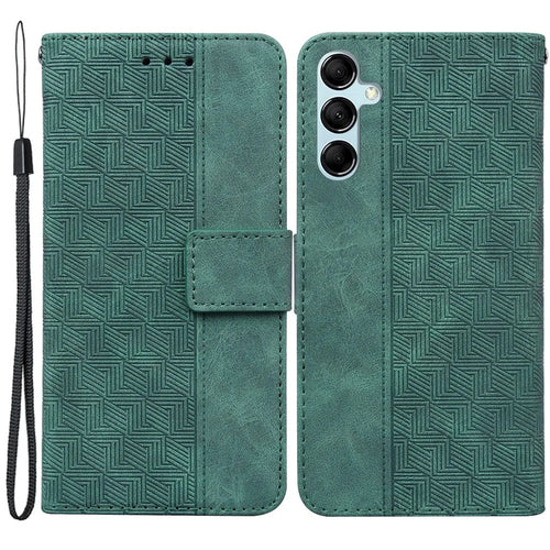 Phone Cover for Samsung Galaxy M34 5G / F34 5G , Wallet Stand PU Leather Geometry Imprinted Case - Green - 1