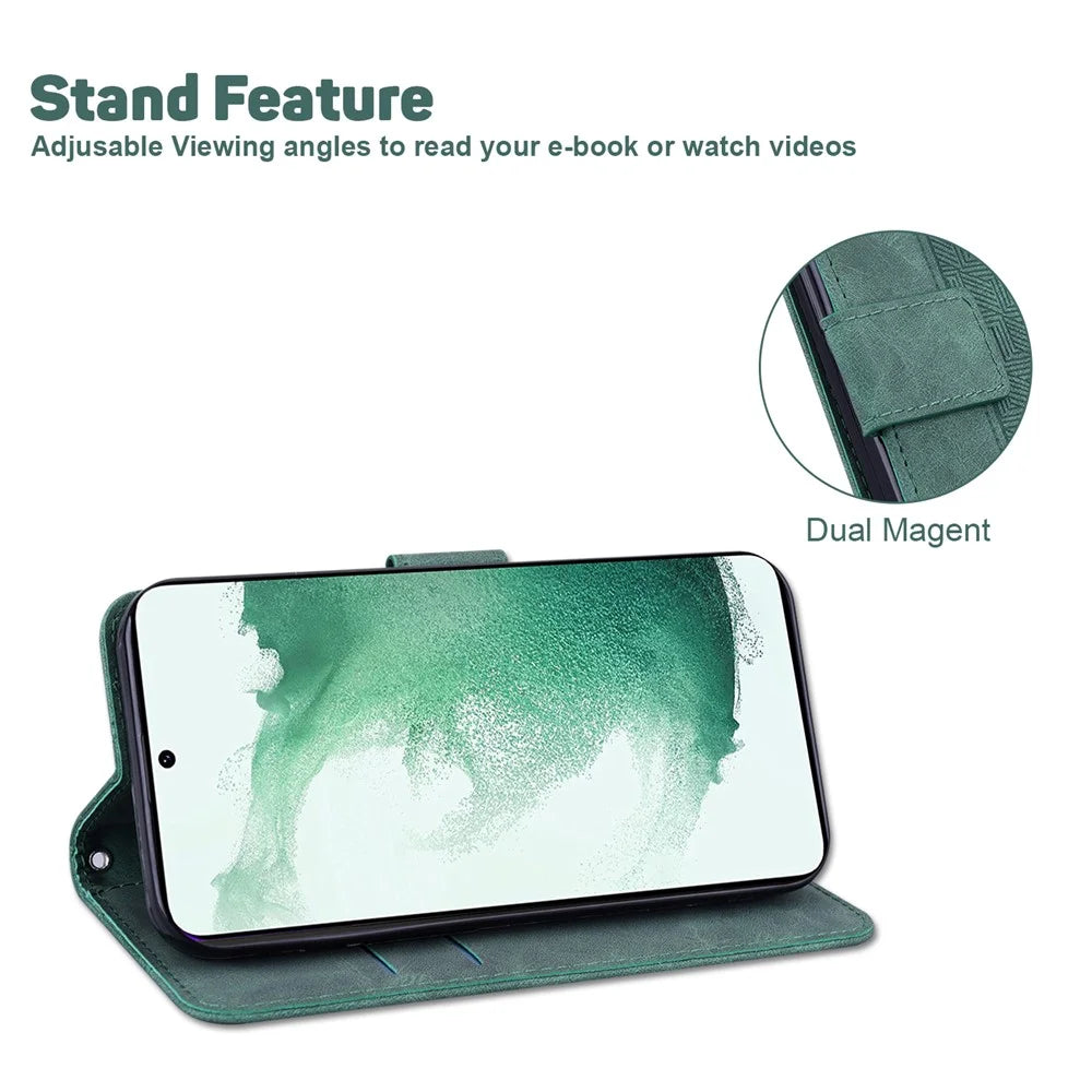 Phone Cover for Samsung Galaxy M34 5G / F34 5G , Wallet Stand PU Leather Geometry Imprinted Case - Green - 3