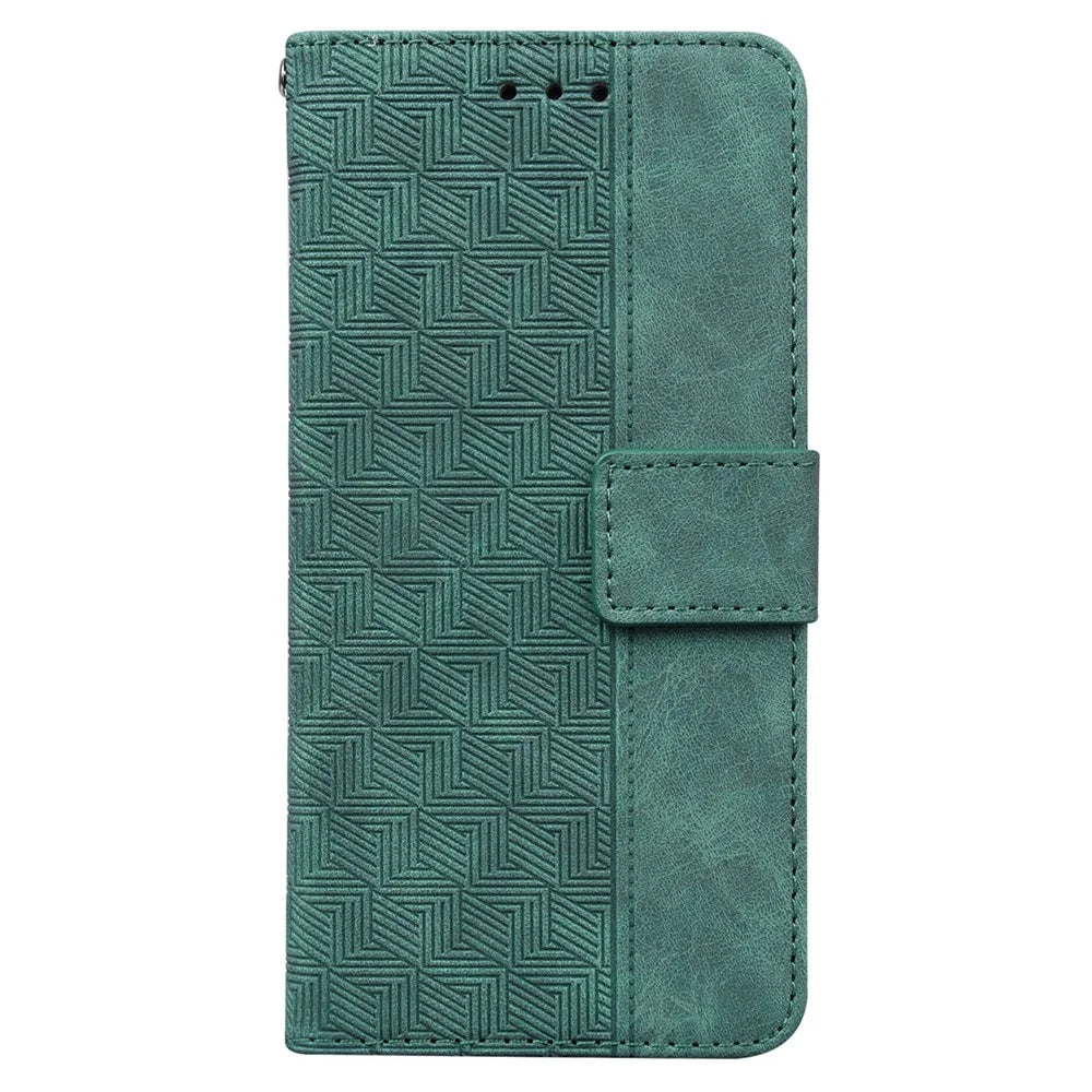 Phone Cover for Samsung Galaxy M34 5G / F34 5G , Wallet Stand PU Leather Geometry Imprinted Case - Green - 6
