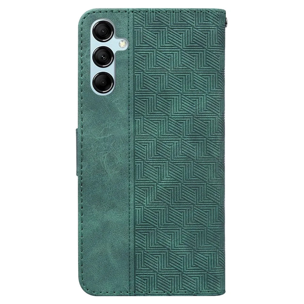 Phone Cover for Samsung Galaxy M34 5G / F34 5G , Wallet Stand PU Leather Geometry Imprinted Case - Green - 7