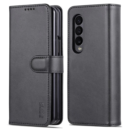 AZNS For Samsung Galaxy Z Fold4 5G Case PU Leather + PC Anti-scratch Wallet Phone Cover - Black - 1