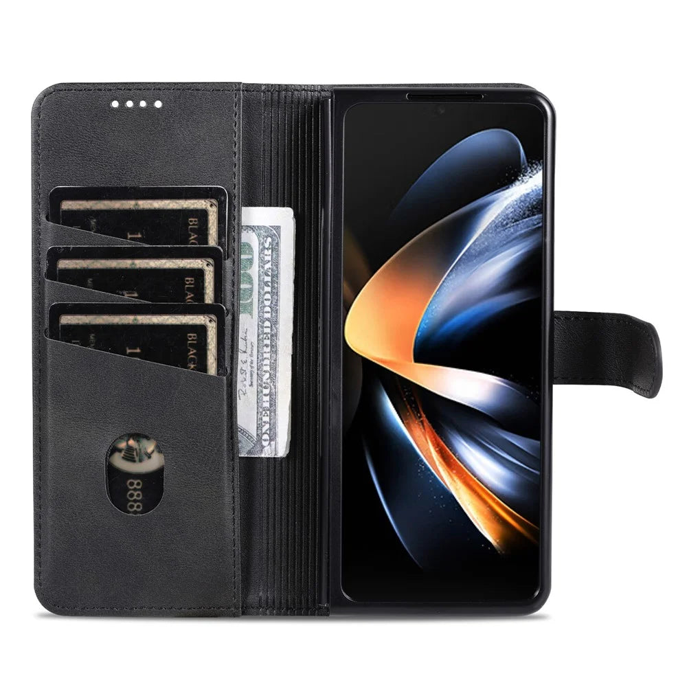 AZNS For Samsung Galaxy Z Fold4 5G Case PU Leather + PC Anti-scratch Wallet Phone Cover - Black - 2
