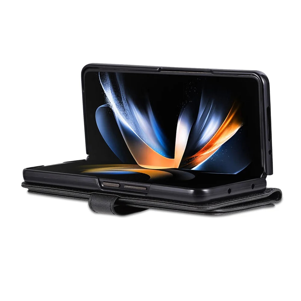 AZNS For Samsung Galaxy Z Fold4 5G Case PU Leather + PC Anti-scratch Wallet Phone Cover - Black - 3