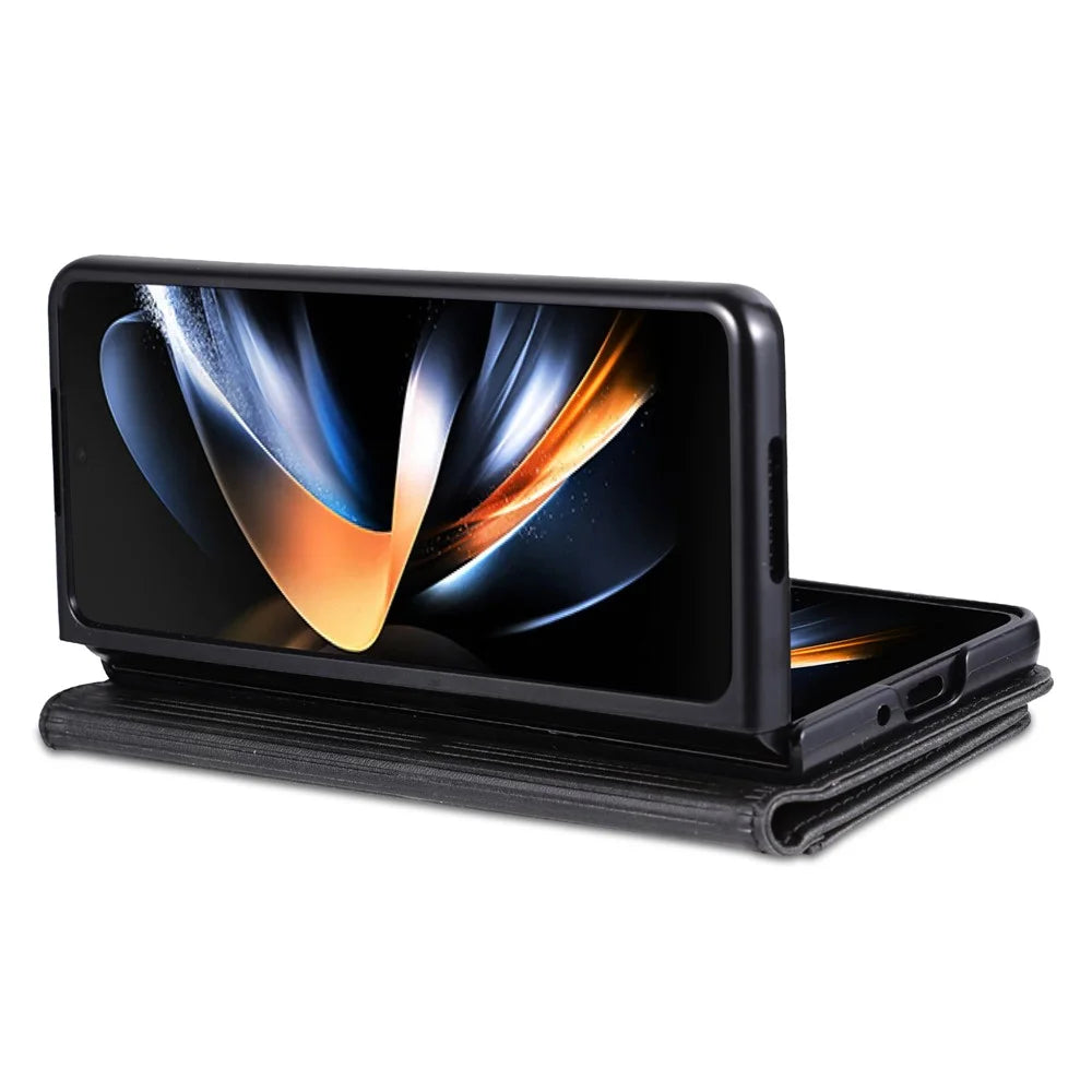 AZNS For Samsung Galaxy Z Fold4 5G Case PU Leather + PC Anti-scratch Wallet Phone Cover - Black - 4