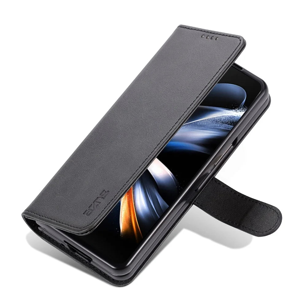 AZNS For Samsung Galaxy Z Fold4 5G Case PU Leather + PC Anti-scratch Wallet Phone Cover - Black - 6