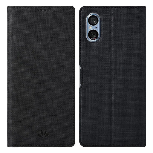 VILI DMX Series for Sony Xperia 5 V Case PU Leather Stand Phone Cover with Card Holder - Black - 1