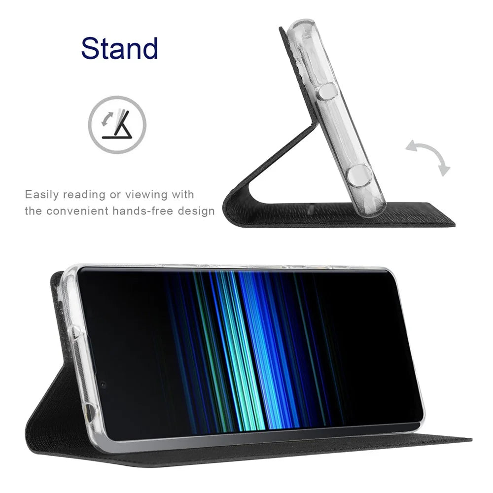 VILI DMX Series for Sony Xperia 5 V Case PU Leather Stand Phone Cover with Card Holder - Black - 3