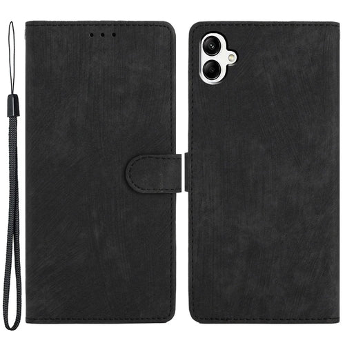 For Samsung Galaxy A05 4G Case PU Leather Folding Stand Solid Color Phone Cover - Black - 1