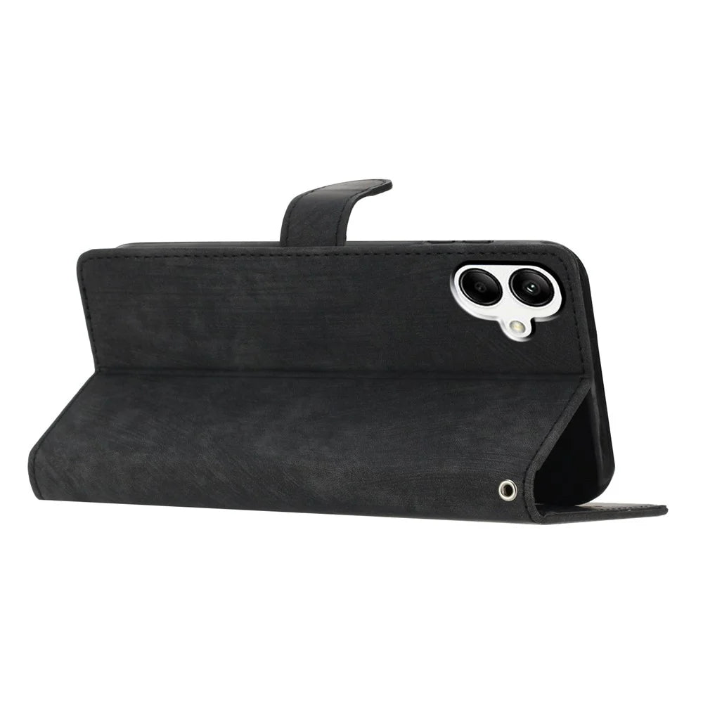 For Samsung Galaxy A05 4G Case PU Leather Folding Stand Solid Color Phone Cover - Black - 3