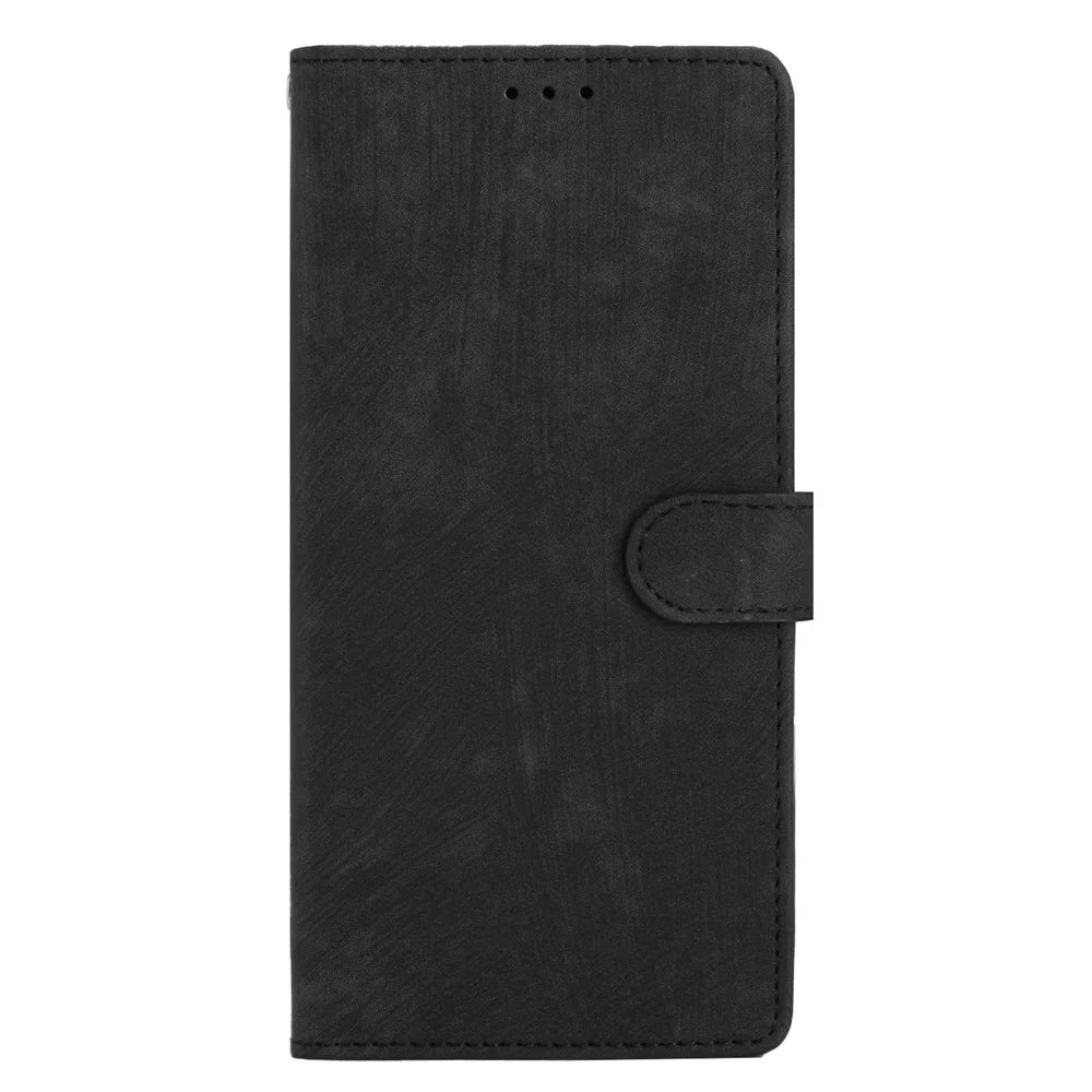 For Samsung Galaxy A05 4G Case PU Leather Folding Stand Solid Color Phone Cover - Black - 7