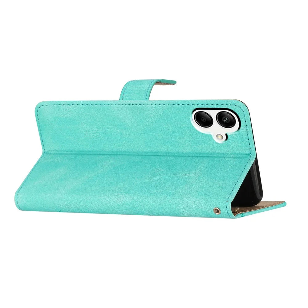 For Samsung Galaxy A05 4G Crazy Horse Texture Wallet Case PU Leather Imprinted Lines Phone Stand Cover - Green - 4