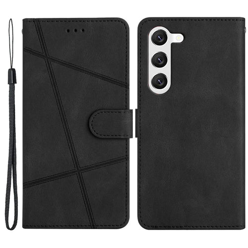 For Samsung Galaxy A05s 4G Wallet PU Leather Stand Case Imprinted Lines Crazy Horse Texture Phone Cover - Black - 1