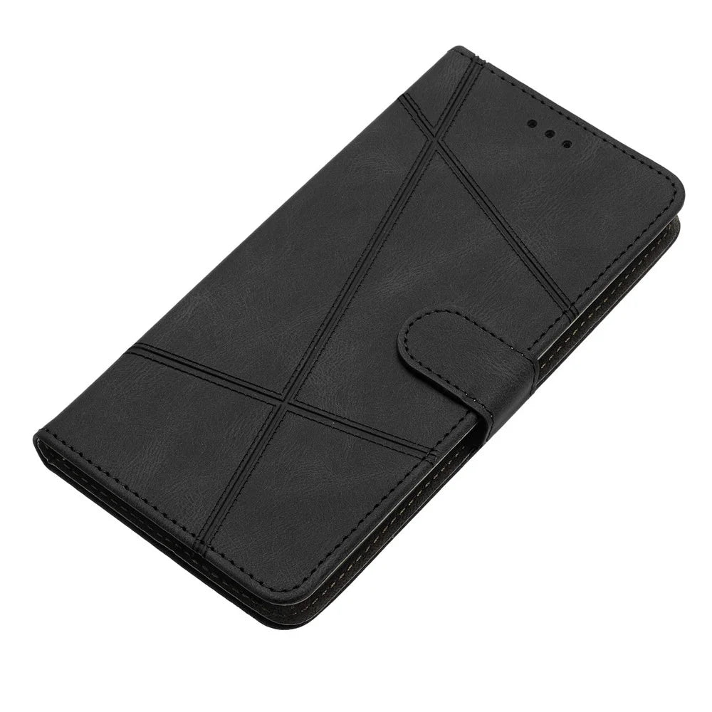 For Samsung Galaxy A05s 4G Wallet PU Leather Stand Case Imprinted Lines Crazy Horse Texture Phone Cover - Black - 5
