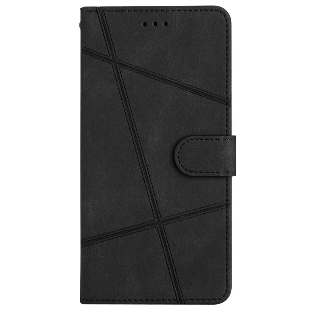 For Samsung Galaxy A05s 4G Wallet PU Leather Stand Case Imprinted Lines Crazy Horse Texture Phone Cover - Black - 6