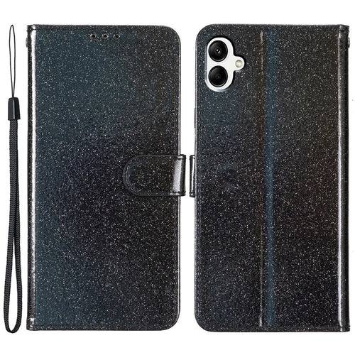 For Samsung Galaxy A05 4G Glittery PU Leather Wallet Phone Case Shockproof Flip Stand Cover - Black - 1