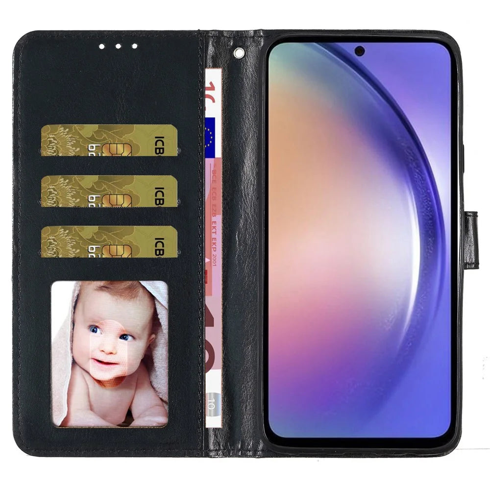 For Samsung Galaxy A05 4G Glittery PU Leather Wallet Phone Case Shockproof Flip Stand Cover - Black - 2