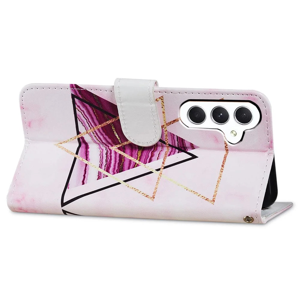 For Samsung Galaxy A05s 4G Wallet Case PU Leather Pattern Printing Phone Cover - Tri-color Marble - 3
