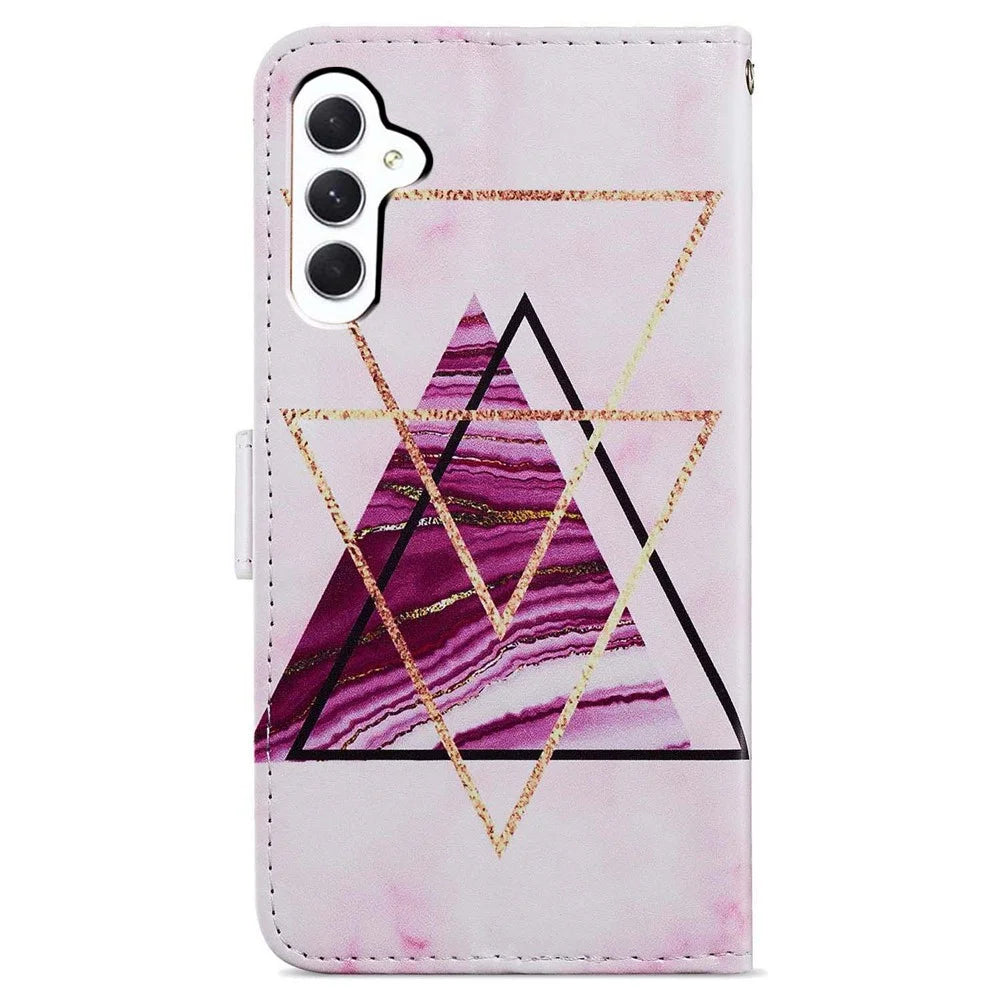 For Samsung Galaxy A05s 4G Wallet Case PU Leather Pattern Printing Phone Cover - Tri-color Marble - 6