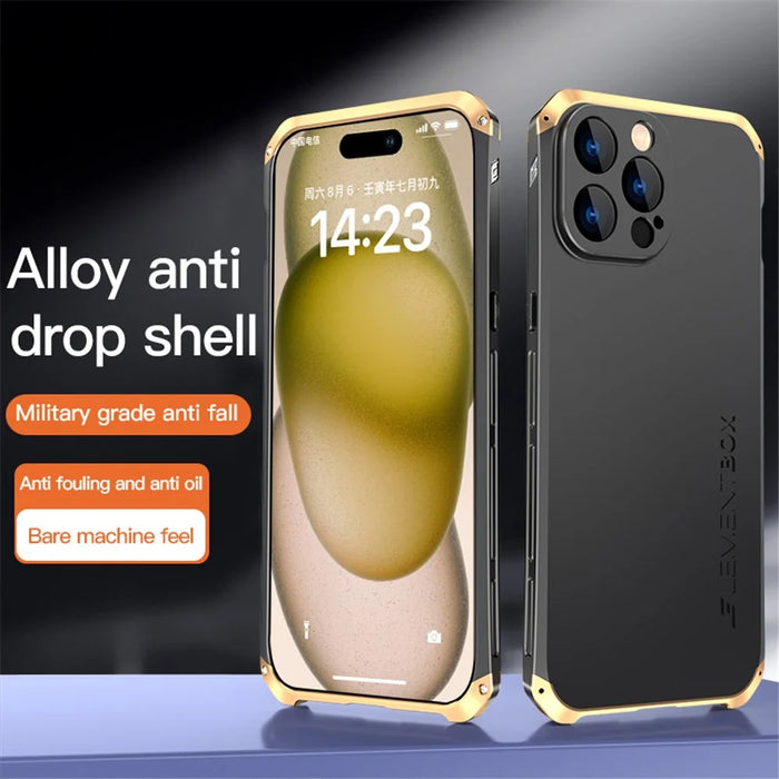 ELEMENT BOX For iPhone 15 Case Metal Frame PC+Silicone Slim Case Shockproof Phone Cover - Black / Gold - 2