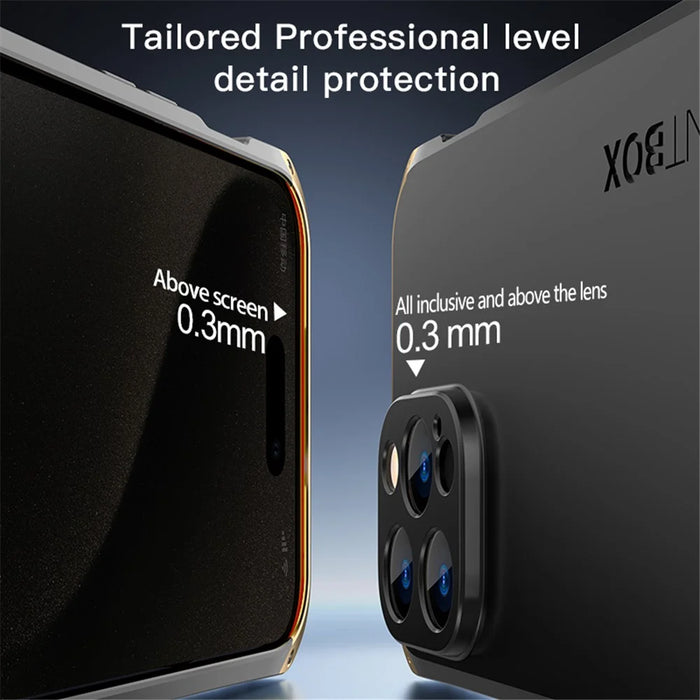 ELEMENT BOX For iPhone 15 Case Metal Frame PC+Silicone Slim Case Shockproof Phone Cover - Black / Gold - 4