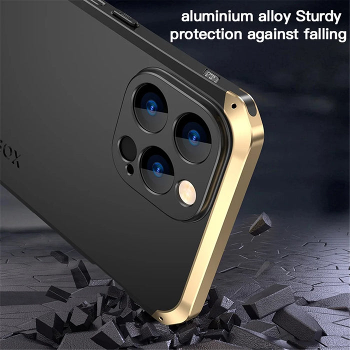 ELEMENT BOX For iPhone 15 Case Metal Frame PC+Silicone Slim Case Shockproof Phone Cover - Black / Gold - 5