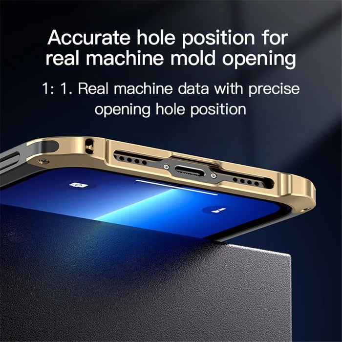 ELEMENT BOX Shockproof Case for iPhone 15 Pro Max Case Metal Frame PC+Silicone Slim Phone Cover - Black / Gold - 3