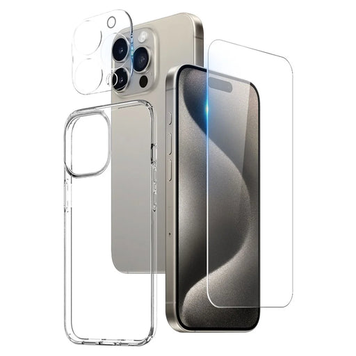 NORTHJO 3 in 1 Shockproof Cover for iPhone 15 Pro Case with HD Tempered Glass Screen Protector / Camera Lens Film - 1