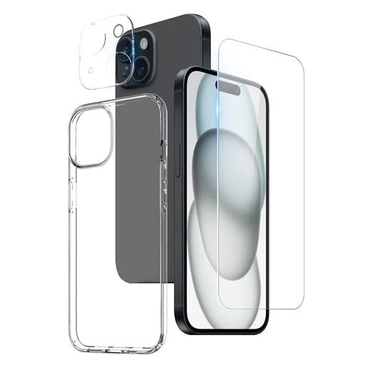 NORTHJO 3 in 1 Clear Case for iPhone 15 Case with HD Tempered Glass Screen Protector / Camera Lens Film - 1