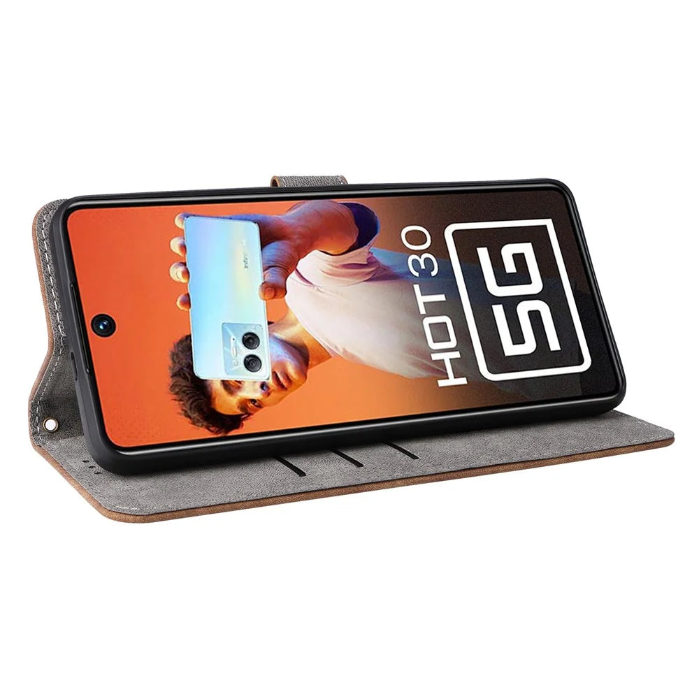 For Infinix Hot 30 5G / X6832 Anti-Scratch Phone Case PU Leather Stand Cover RFID Blocking Wallet Shell with Strap - Brown - 3