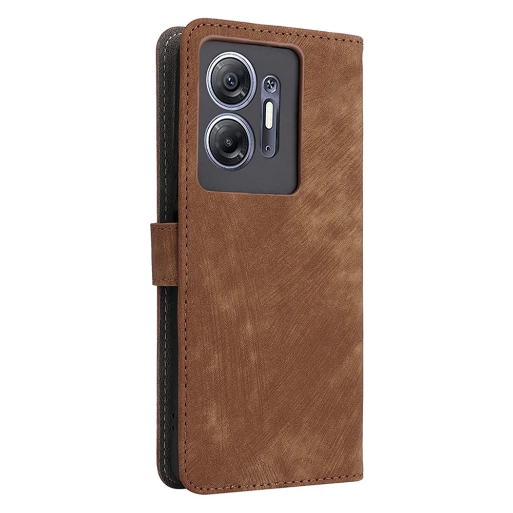 For Infinix Hot 30 5G / X6832 Anti-Scratch Phone Case PU Leather Stand Cover RFID Blocking Wallet Shell with Strap - Brown - 6
