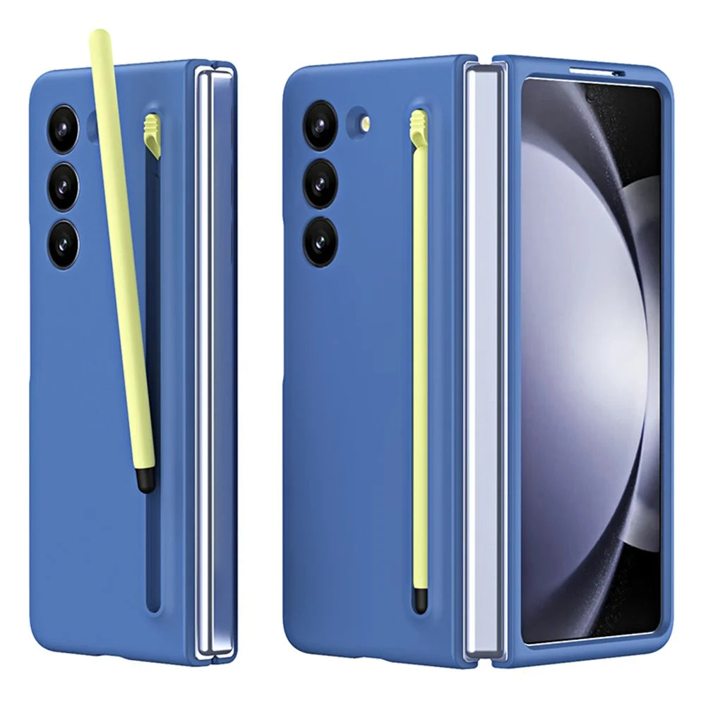 For Samsung Galaxy Z Fold5 5G Case Rubberized PC Phone Cover with Stylus Pen - Sky Blue - 1