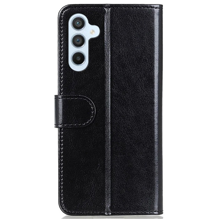 For Samsung Galaxy A05s 4G Case Crazy Horse Texture Leather Wallet Phone Cover - Black - 6