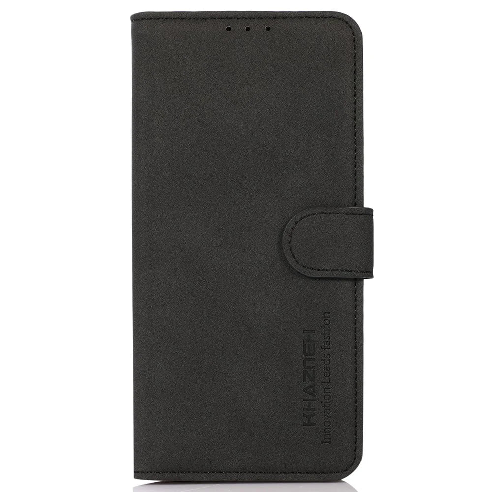 KHAZNEH For Samsung Galaxy A05 4G Case Textured Leather Mobile Phone Cover Wallet Stand Shell - Black - 6