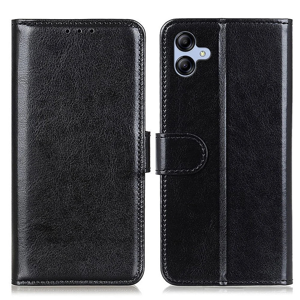 For Samsung Galaxy A05 4G Case Leather Phone Cover Wallet Crazy Horse Texture Stand Shell - Black - 1